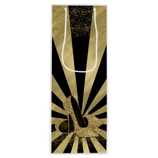 ブラックゴールドグリッター ハイ ヒール シューズ ワインギフトバッグ (正面)