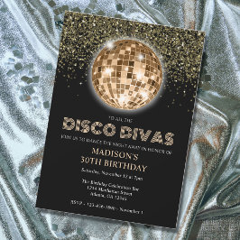 ブラックゴールドグリッター 30歳の誕生日ディスコパーティ 招待状
