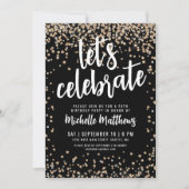 ブラックゴールドグリッター 50歳の誕生日 招待状 (正面)