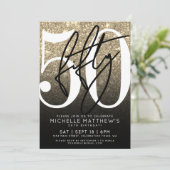 ブラックゴールドグリッター 50歳の誕生日 招待状 (スタンド正面)