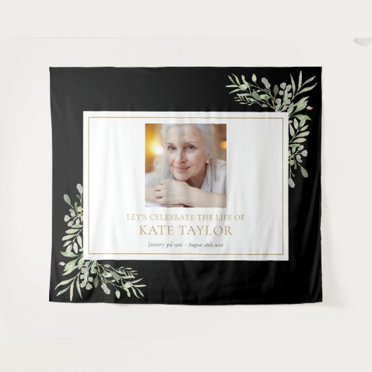 ブラックゴールドグリーンフォト葬儀追悼式 タペストリー (正面(横))