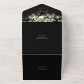 ブラックゴールドグリーンフラワー ストリングライト QRコード ウェディング オールインワン招待状 (外側)