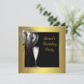 ブラックゴールドシャンパン 女性の誕生日パーティー 招待状 (スタンド正面)