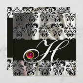 ブラックゴールドシルクダマスククロス モノグラム ピンクルビー 招待状 (正面/裏面)