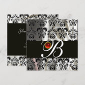 ブラックゴールドシルクダマスククロス モノグラム レッドルビー 招待状 (正面/裏面)