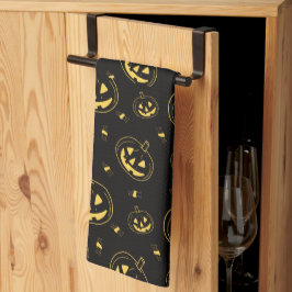 ブラックゴールドジャックオーランタン ブラックハロウィン キッチンタオル