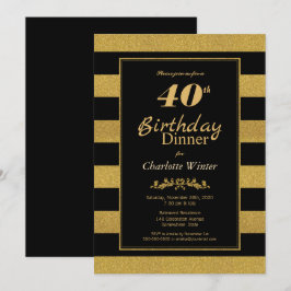 ブラックゴールドストライプ 40歳誕生日ディナー 招待状