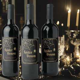ブラックゴールドスパイダーウェブスパイダーベノムハロウィンパーティー ワインラベル