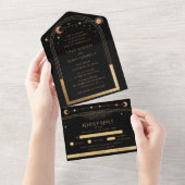 ブラックゴールドセレストियलサン・月・星の結婚式 オールインワン招待状 (貼ってはがせる)