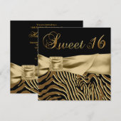 ブラックゴールドゼブラSweet 16 誕生日パーティー 招待状 (正面/裏面)
