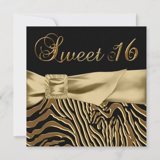 ブラックゴールドゼブラSweet 16 誕生日パーティー 招待状 (正面)