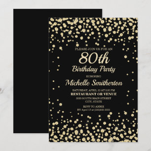ブラックゴールドダイヤモンドグリッター 女性 80歳の誕生日 カード