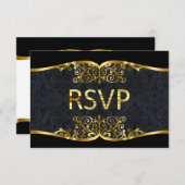ブラックゴールドダマスク ウェディング 招待状への返信 出欠カード (正面/裏面)