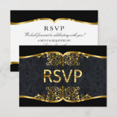 ブラックゴールドダマスク ウェディング 招待状 返信 (正面/裏面)