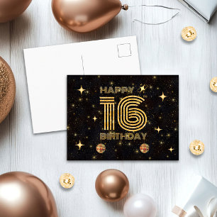 ブラックゴールドダンシングディスコボール16歳の誕生日おめでとう ポストカード