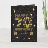 ブラックゴールドダンシングディスコボール70歳の誕生日おめでとう カード (正面)