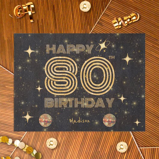 ブラックゴールドダンシングディスコボール80歳の誕生日おめでとう 薄葉紙