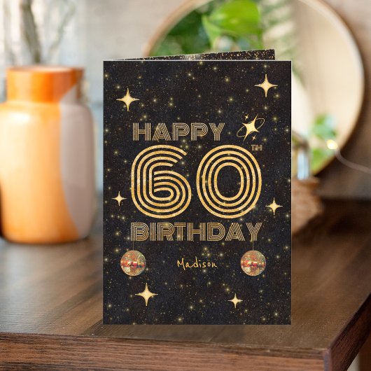 ブラックゴールドダンシングディスコボール 60歳の誕生日おめでとう カード