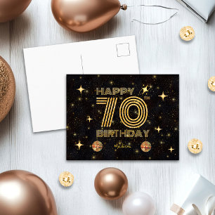 ブラックゴールドダンシングディスコボール 70歳の誕生日おめでとう ポストカード