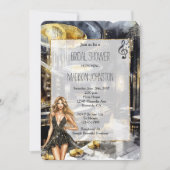 ブラックゴールドナイトクラブのドレスを着た花嫁のシャワーガール 招待状 (正面)