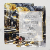 ブラックゴールドナイトクラブの花のブライズシャワー 招待状 (正面/裏面)