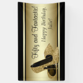 ブラックゴールドハイヒール靴誕生日パーティー 横断幕 (縦)