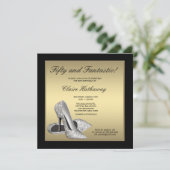 ブラックゴールドハイヒール 女性の50歳の誕生日 招待状 (スタンド正面)