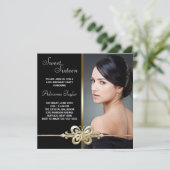 ブラックゴールドバタフライ写真スイート16誕生日 招待状 (スタンド正面)