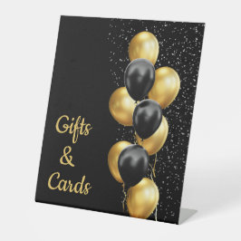 ブラックゴールドバルーンシックな誕生日ギフト&カード 台座サイン
