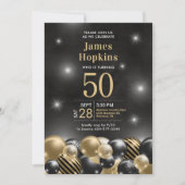 ブラックゴールドバルーン写真 50歳の誕生日パーティー 招待状 (正面)