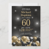 ブラックゴールドバルーン写真 60歳の誕生日パーティー 招待状 (正面)