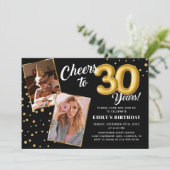 ブラックゴールドバルーン 30歳の誕生日 写真招待状 招待状 (スタンド正面)