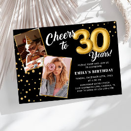 ブラックゴールドバルーン 30歳の誕生日 写真招待状 招待状