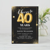 ブラックゴールドバルーン 40歳の誕生日パーティーの招待状 招待状 (スタンド正面)