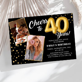 ブラックゴールドバルーン 40歳の誕生日 写真招待状 招待状