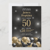ブラックゴールドバルーン 50歳の誕生日パーティー 招待状 (正面)