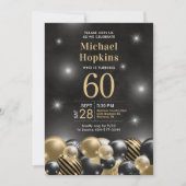 ブラックゴールドバルーン 60歳の誕生日パーティー 招待状 (正面)