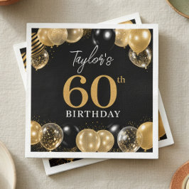 ブラックゴールドバルーン 60歳の誕生日 スタンダードカクテルナプキン