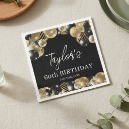ブラックゴールドバルーン 60歳の誕生日 スタンダードカクテルナプキン
