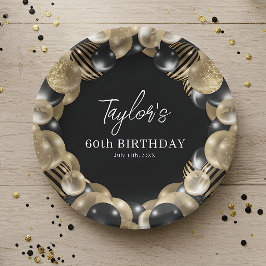 ブラックゴールドバルーン 60歳の誕生日 ペーパープレート
