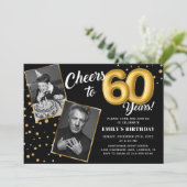 ブラックゴールドバルーン 60歳の誕生日 写真招待状 招待状 (スタンド正面)