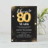 ブラックゴールドバルーン 80歳の誕生日パーティー招待状 招待状 (スタンド正面)