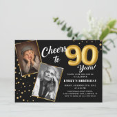 ブラックゴールドバルーン 90歳の誕生日フォトインビテーション 招待状 (スタンド正面)