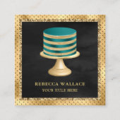 ブラックゴールドフォイルカスタムティール(緑がかった色)ケーキベーカリー スクエア名刺 (正面)