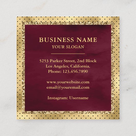 ブラックゴールドフォイルカスタムブルグンディケーキベーカリー スクエア名刺 (裏面)