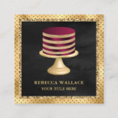 ブラックゴールドフォイルカスタムブルグンディケーキベーカリー スクエア名刺 (正面)