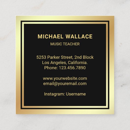 ブラックゴールドフォイルギターミュージック先生ギタリスト スクエア名刺 (裏面)