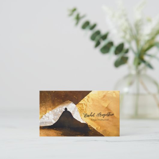 ブラックゴールドフォイルコラージヨガ瞑想インストラクター 名刺 (スタンド正面)