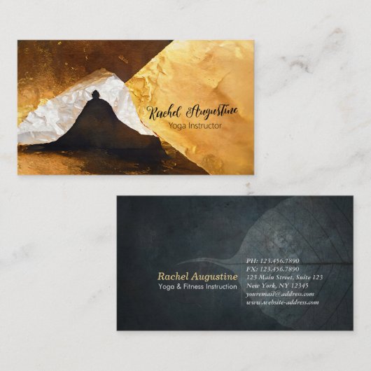 ブラックゴールドフォイルコラージヨガ瞑想インストラクター 名刺 (正面/裏面)