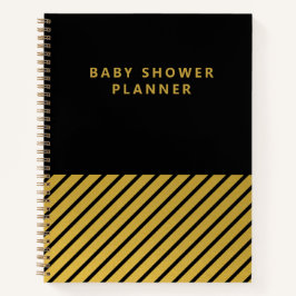 ブラックゴールドフォイルストライプズモダンベビーシャワープランナー ノートブック